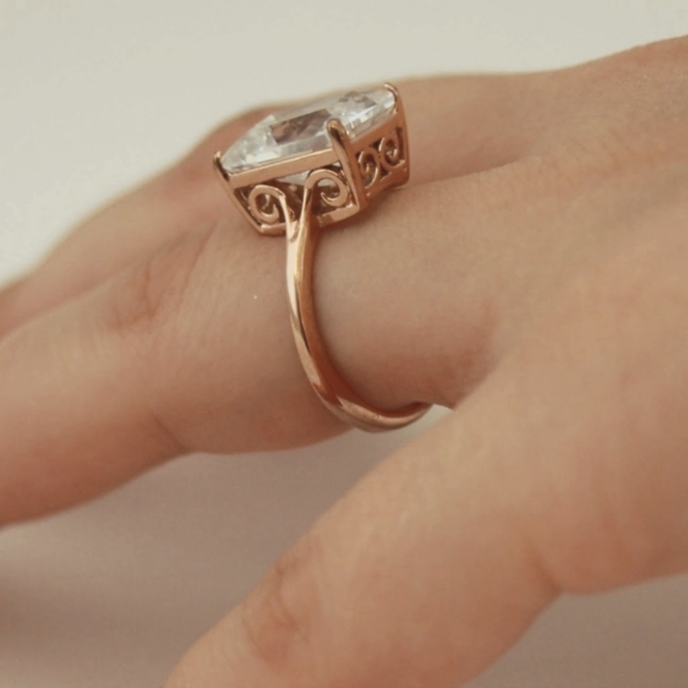 Emerald Cut CZ & Rose Gold ring